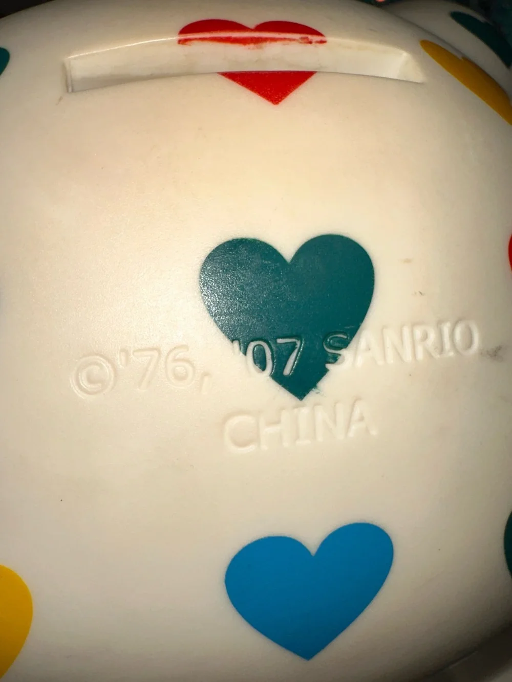 Sanrio • 2007 Hello Kitty Big Rainbow Hearts Vinyl Piggy Bank